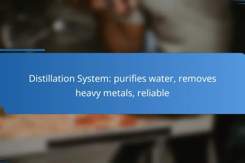 Distillation System: purifies water, removes heavy metals, reliable
